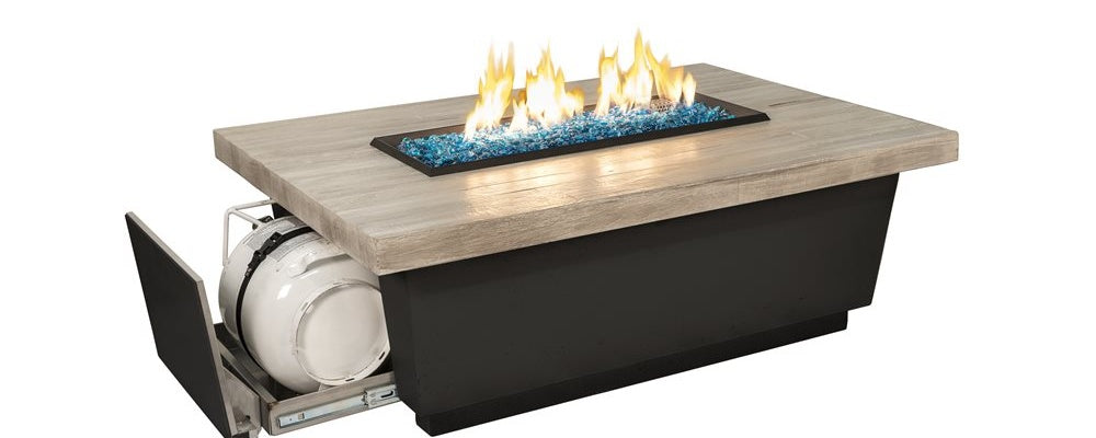American Fyre Designs Contempo 52-Inch GFRC Fire Table, French Barrel Oak