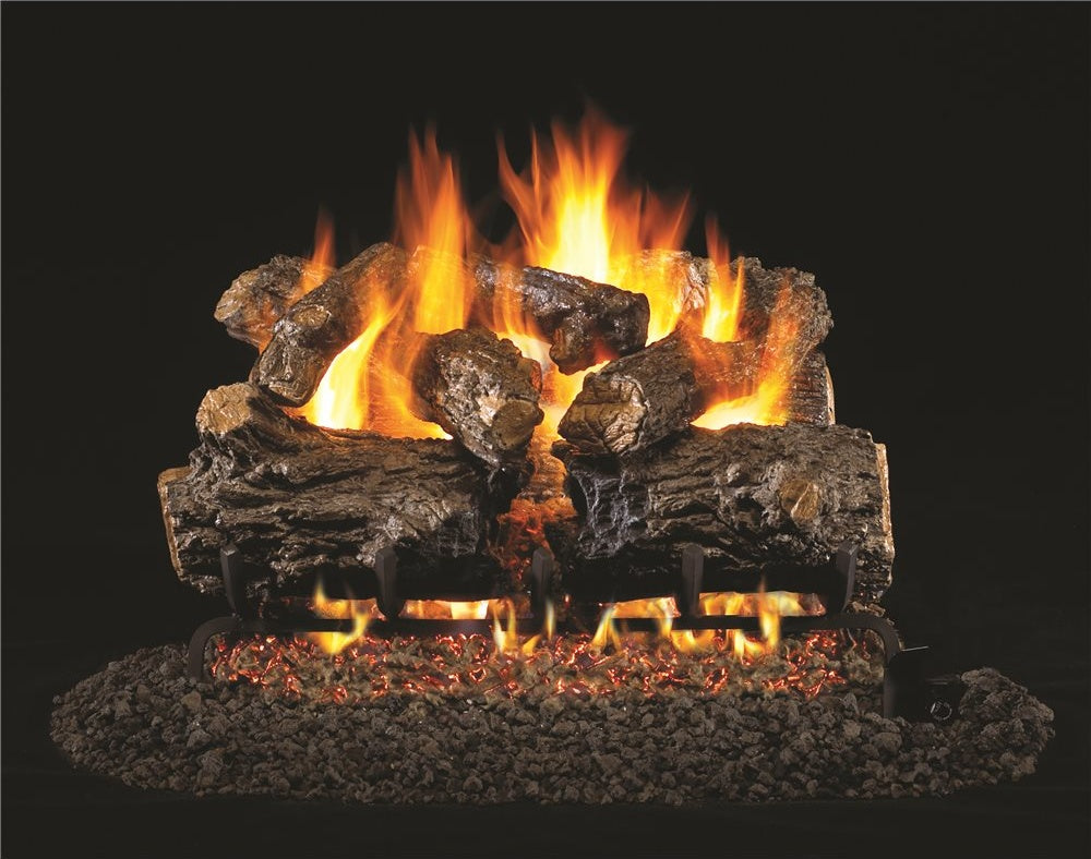 24" Vented Burnt Rustic Oak Log Set